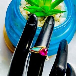 Opal and Pink Sapphire 14K Ring Size 6